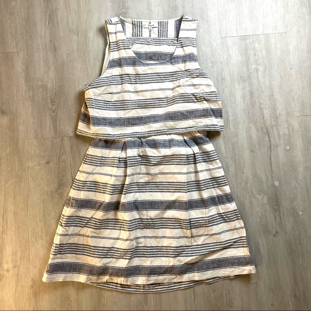 Madewell Cream & Grey Linen Open Back Dress